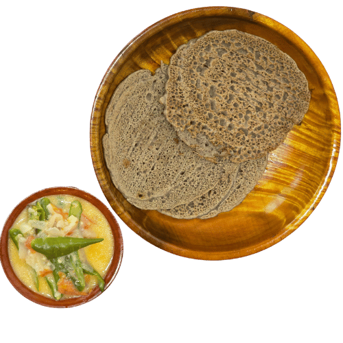 Khulay Bhutanese savory, hot, thick buckwheat pancakes (3 pieces) with Green Chilli Ema Datshi- Bhutan Kitchen Menu item