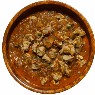 Nosha Fin Stir-fried glass noodles (vermicelli) with beef and seasonal vegetables Bhutan Kitchen Menu