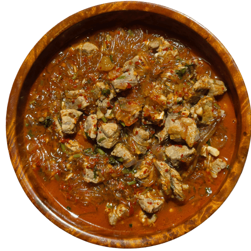 Nosha Fin Stir-fried glass noodles (vermicelli) with beef and seasonal vegetables Bhutan Kitchen Menu