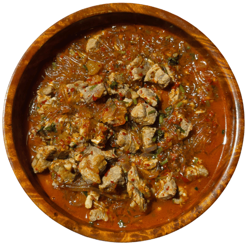 Phaksha Fin - Stir-fried glass noodles (vermicelli) with aromatics and pork stew Bhutan Kitchen Menu