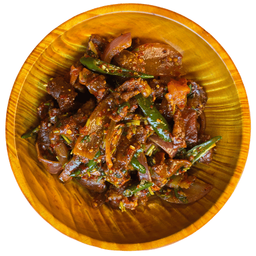 Pork Chilli - bhutanese Stir‑fried pork with fresh chillies and onion - Bhutan Kitchen menu